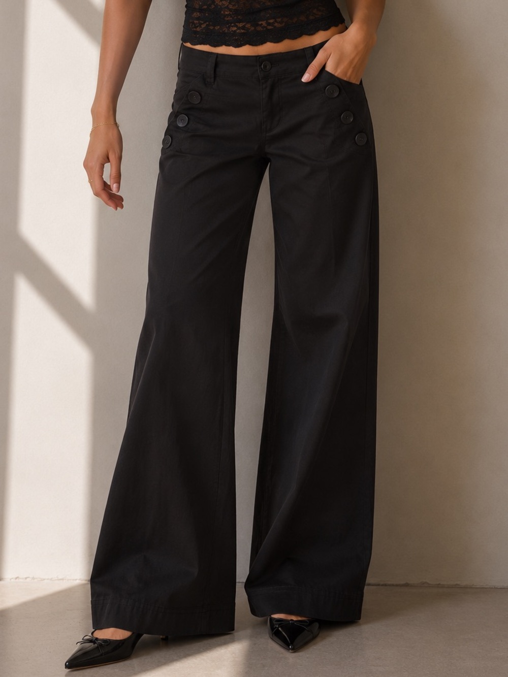Y2K Streetwear Society Beige Low Rise Wide Leg Trousers